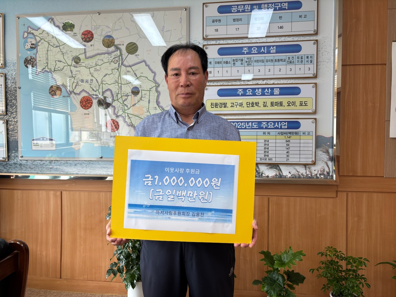 마서사랑후원회 김용찬 회장, 이웃사랑 후원금 1백만원 기탁